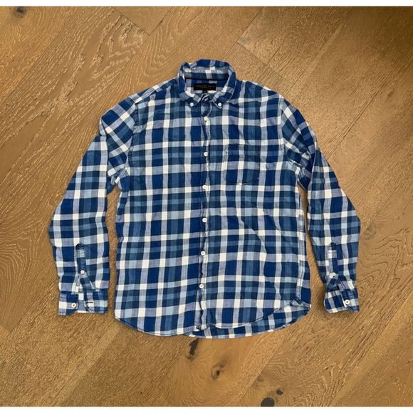 Aeropostale Other - Aeropostale Mens Blue White Plaid Long Sleeve Button Down Shirt‎ Size Medium